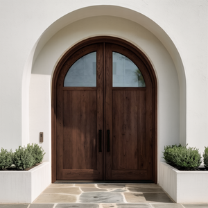 Modern Arched Double Front Door With Glass Panels For Entryway