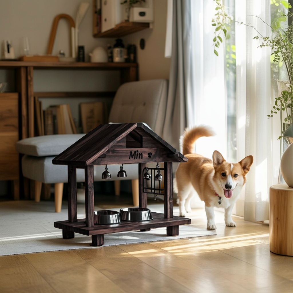 Mid Century Elevated Pet Food Stand For Dogs