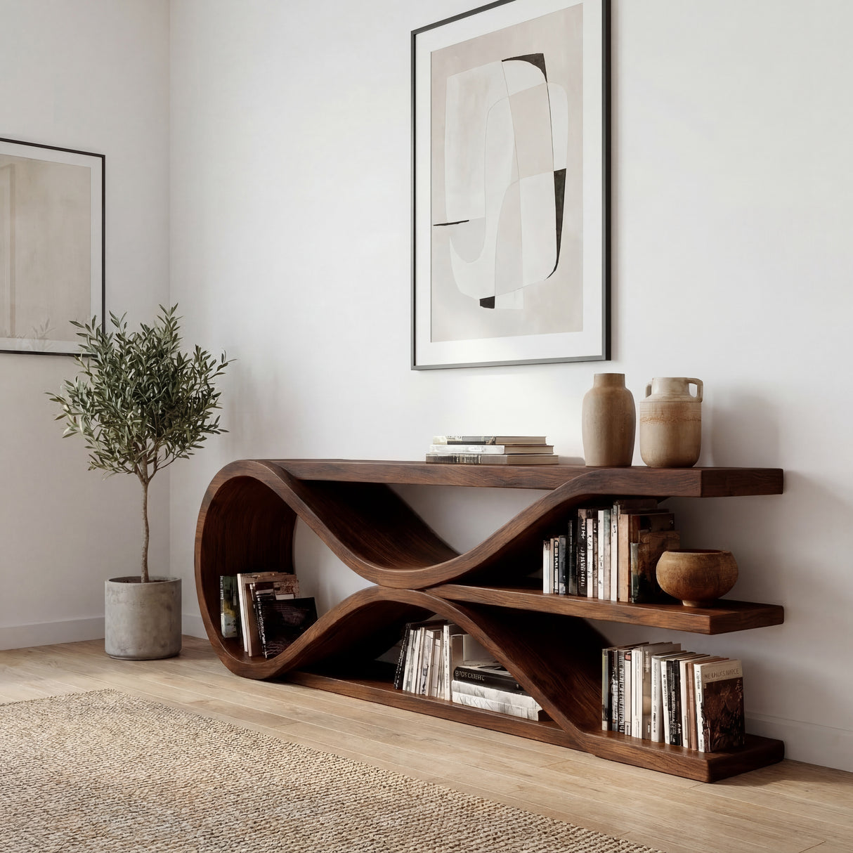 Contemporary Curved Wooden Console Table For Living Room