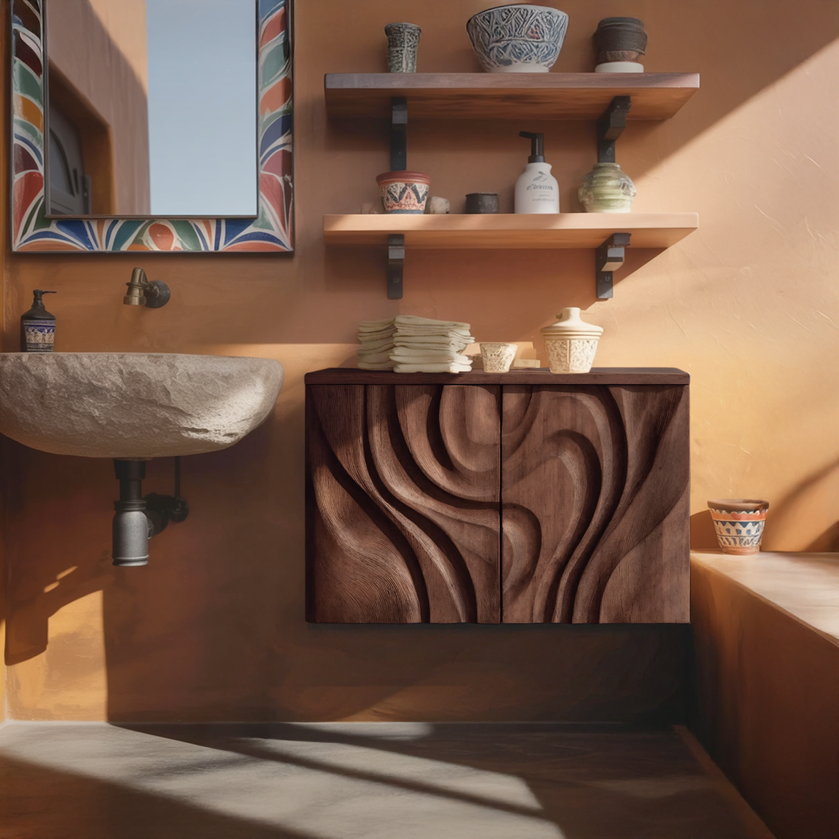 Modern Hand-Carved Bathroom Cabinet For Bathroom