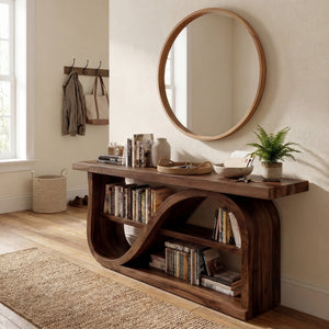 Elegant Wood Console Table With Unique Base For Living Room