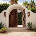 Artistic Face Carved Entry Door For Villa Entrance