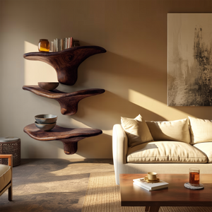 Modern Wooden Live Edge Mushroom Shelf For Minimalist Interior Decor