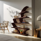 Modern Sculptural Bookshelf With Fluid Shelving For Living Room
