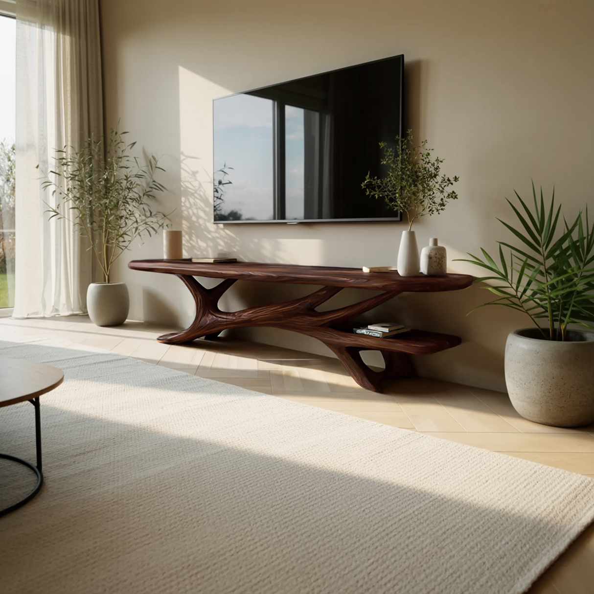 Modern TV Stand Curved Design For Living Room
