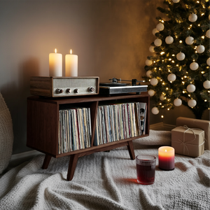 Farmhouse Wooden Record Stand For Entryway Christmas Display