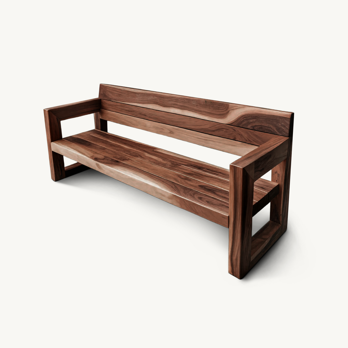 Modern Solid Wood Outdoor Bench With Armrests For Garden Or Entryway
