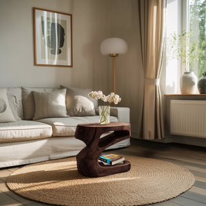 Artistic Side Table With Storage Shelf For Living Room