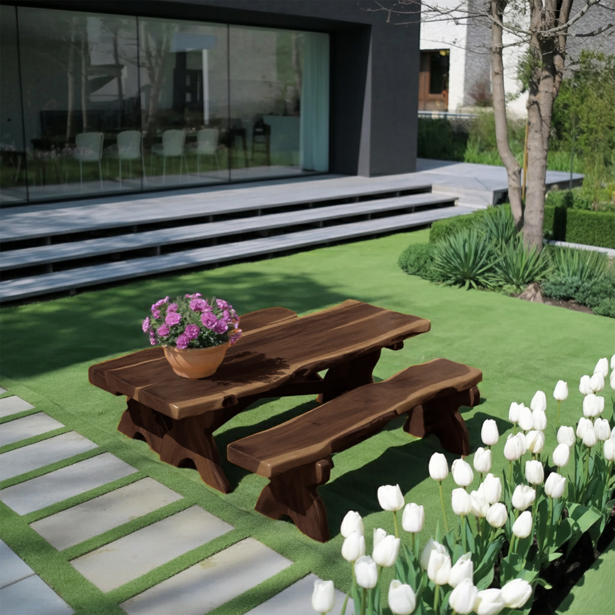 Rustic Outdoor Picnic Table And Bench Set For Garden