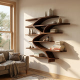 Contemporary Sculptural Natural Wood Wall Shelf For Modern Home