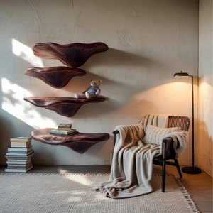 Mid Century Solid Wood Mushroom Shelf For Living Room Wall Decor