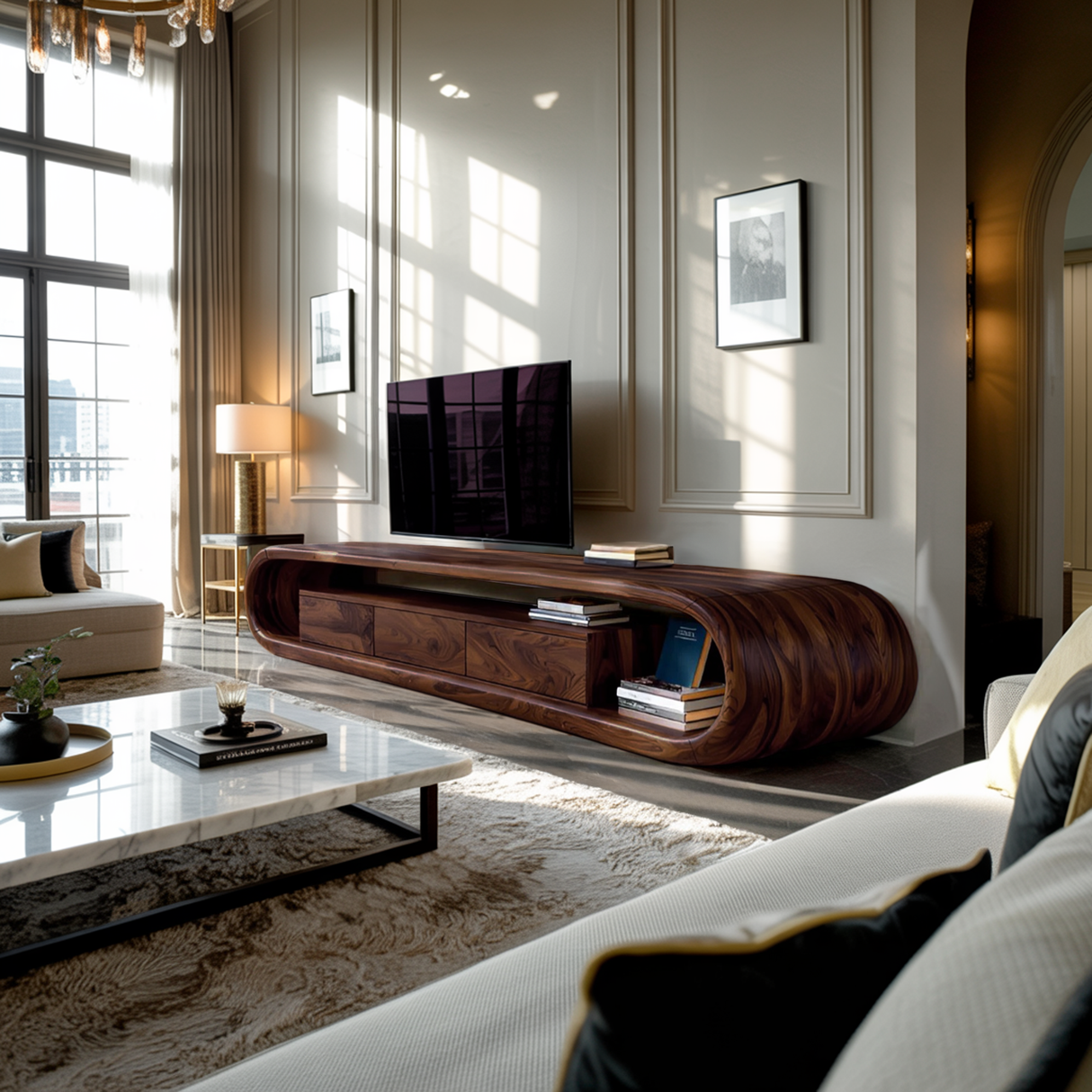 Luxury TV Cabinet With Built In Drawer Storage For Living