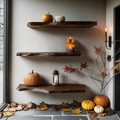 Farmhouse Wooden Floating Shelf For Entryway Design With Halloween Storage