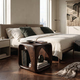 Modern Wooden Side Table With Sculptural Hollow Form For Living Room