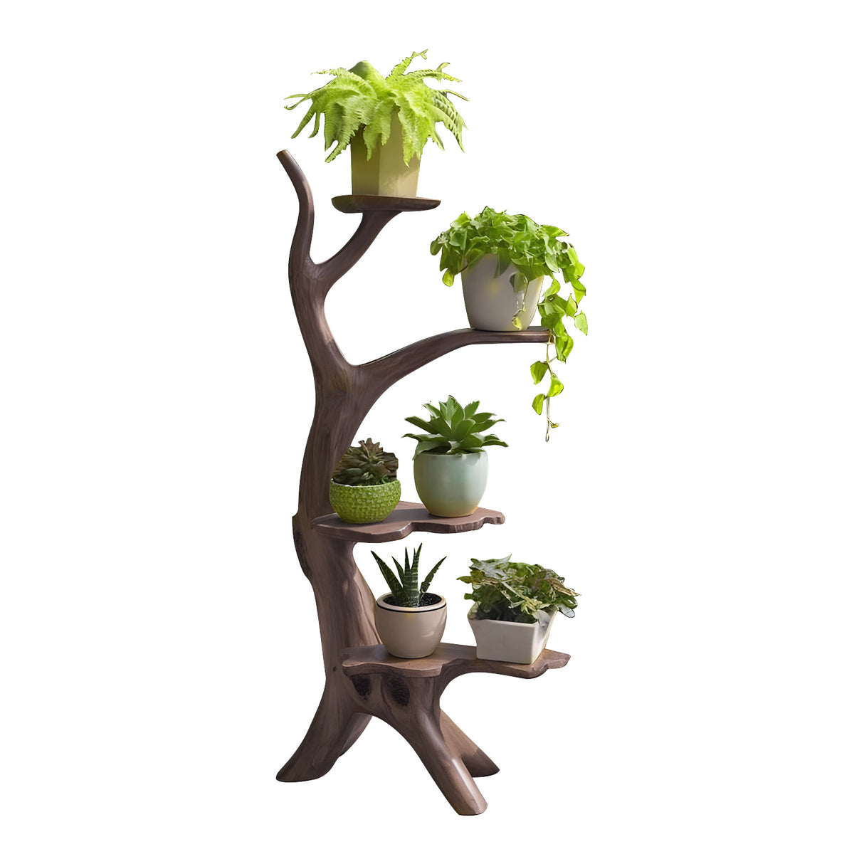 Organic Tree Branch Plant Stand For Garden And Patio Use