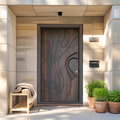 Modern Sculpted Door With Abstract Carving For Entryway And Contemporary Exterior