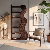 Modern Bookshelf With Wave Carved Side Panel For Office
