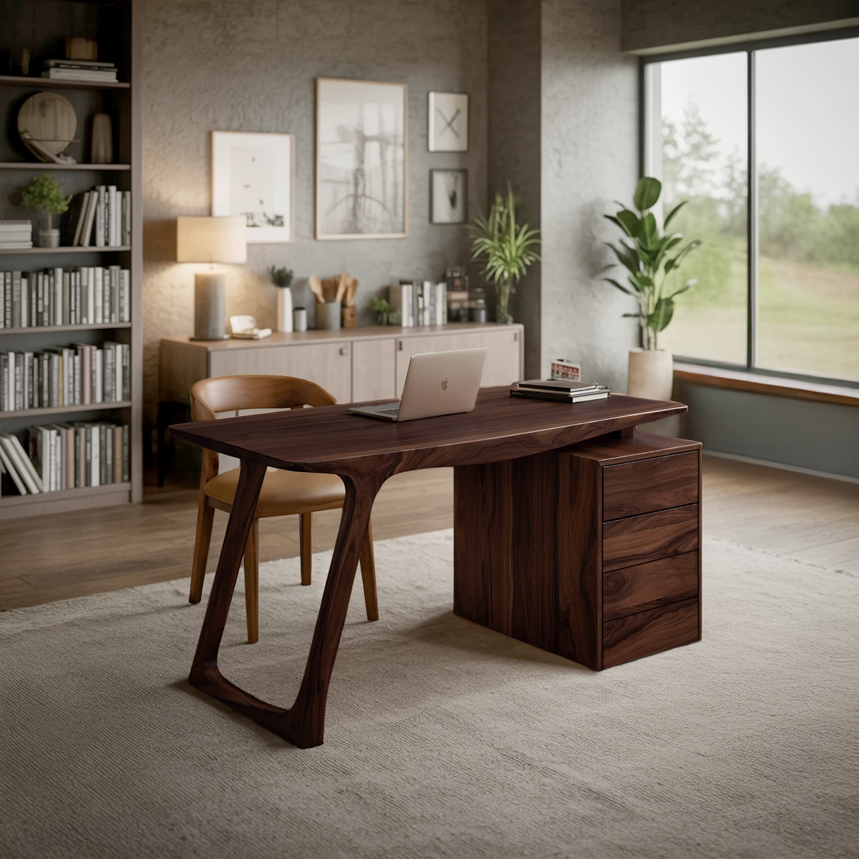 Modern Organic Wood Writing Desk With Storage For Home Office