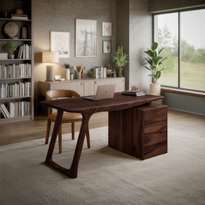 Modern Organic Wood Writing Desk With Storage For Home Office