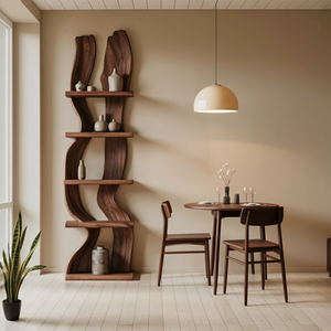 Modern Rustic Standing Shelf With Curved Silhouette For Living Room