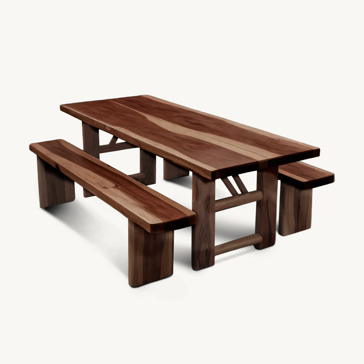Rustic Outdoor Table With Benches For Garden Or Backyard Gatherings