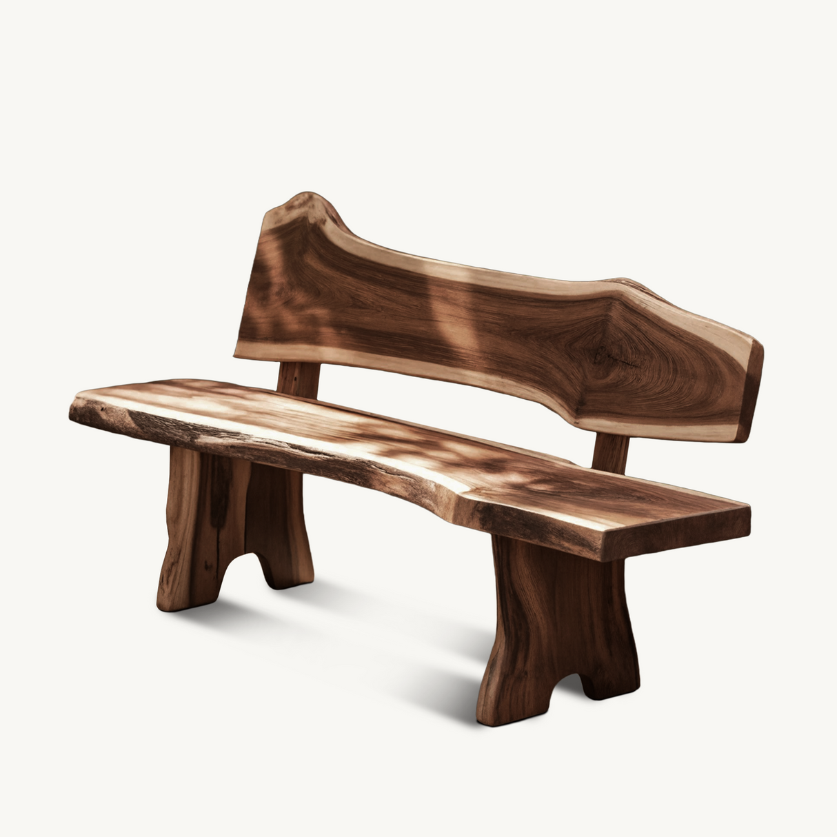 Rustic Live Edge Outdoor Bench With Curved Back For Patio Or Garden