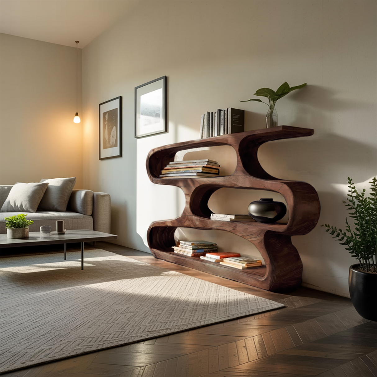 Modern Curved Bookcase For Minimalist Living Room Decor