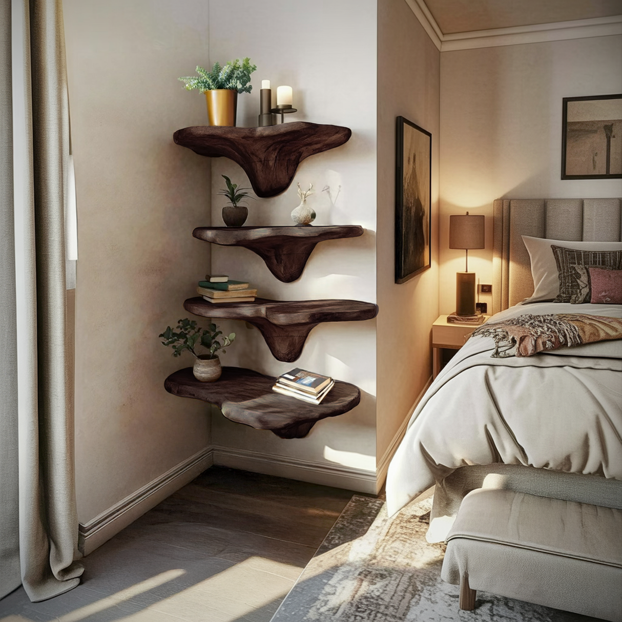 Handcrafted Wooden Live Edge Mushroom Shelf For Unique Home Decor