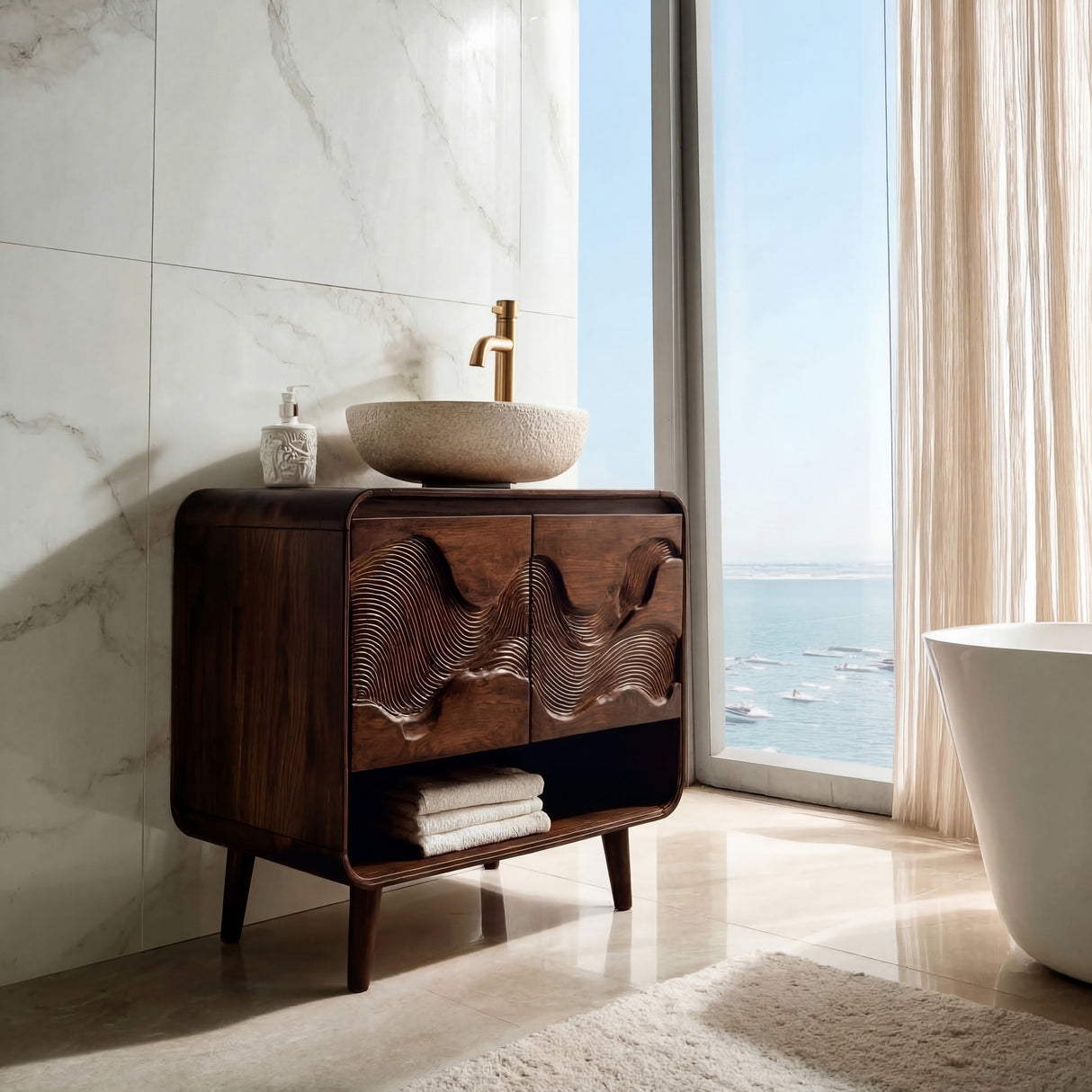 Coastal Wooden Bathroom Vanity For Bathroom