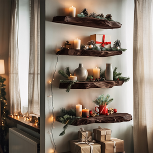 Handcrafted Solid Wood Floating Shelf For Cozy Christmas Living Room