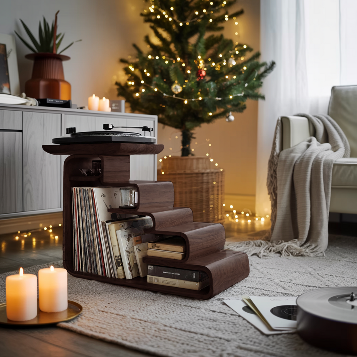 Handcrafted Record Stand For Living Room Vintage Christmas