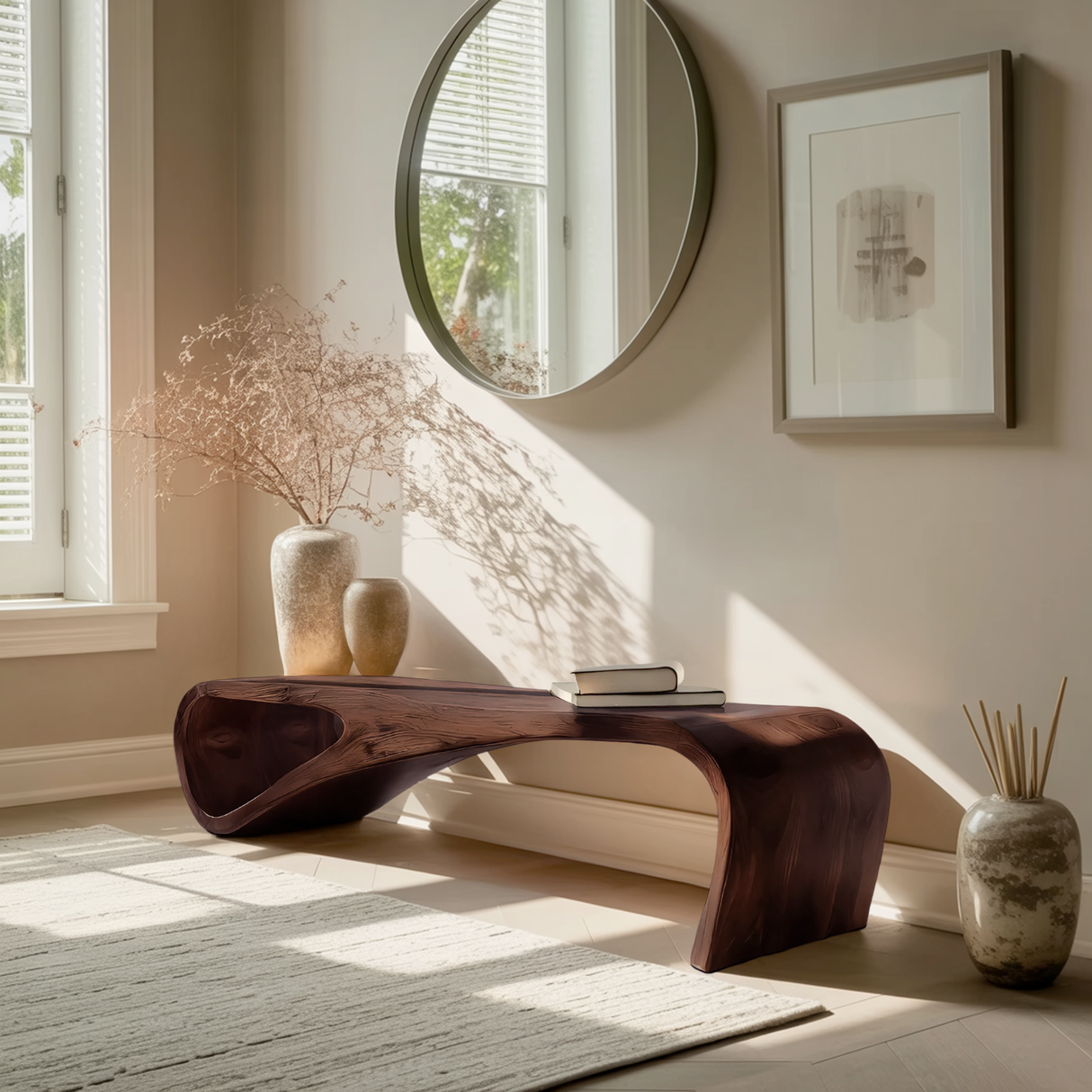 Statement Bench With Smooth Curved Form For Modern Home