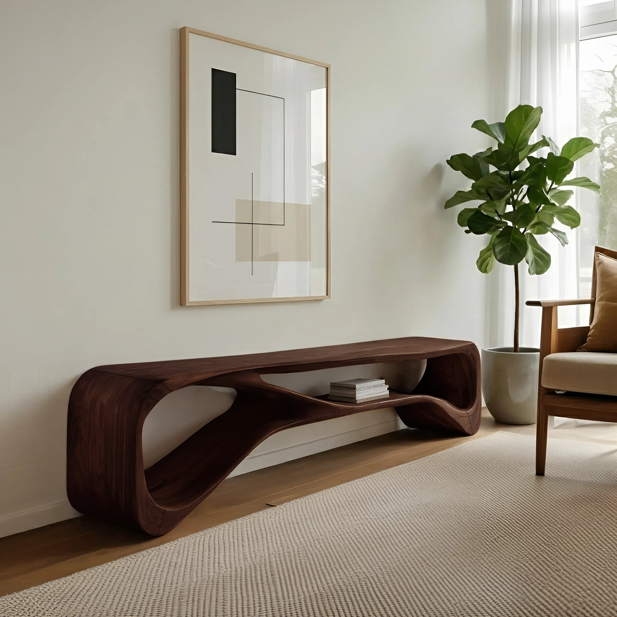 Handcrafted Bench Curved Design For Living Room
