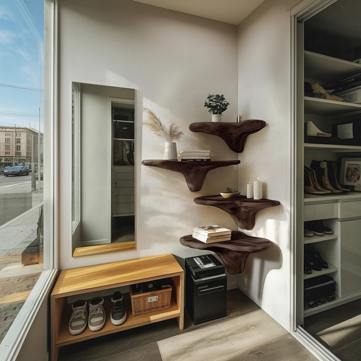 Modern Solid Wood Mushroom Shelf For Bedroom Furniture Decor