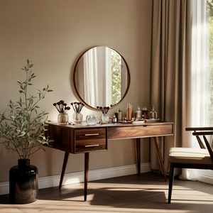Mid Century Modern Vanity Desk With Drawers For Bedroom