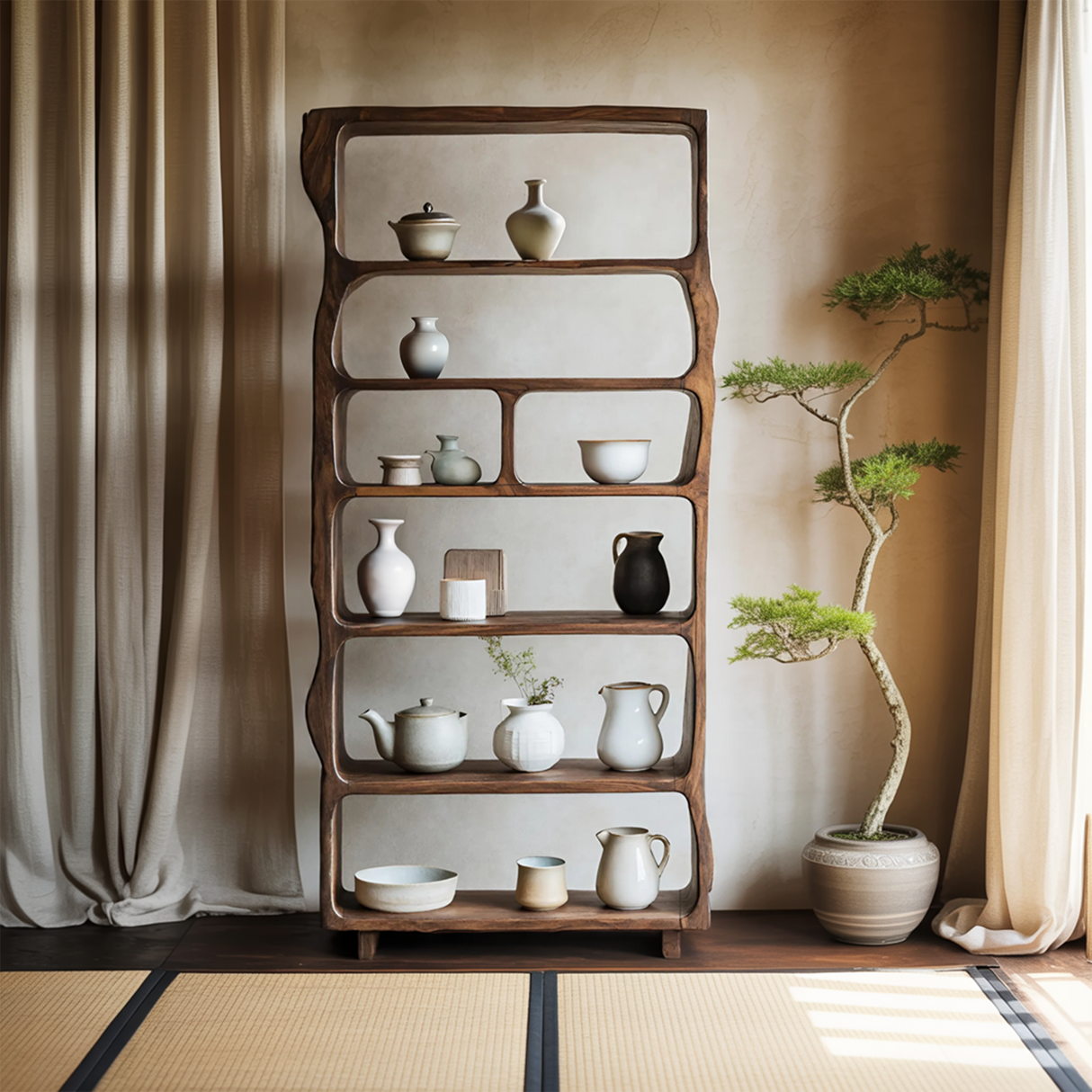 Mid Century Wooden Open Shelf For Living Room Furniture Decor