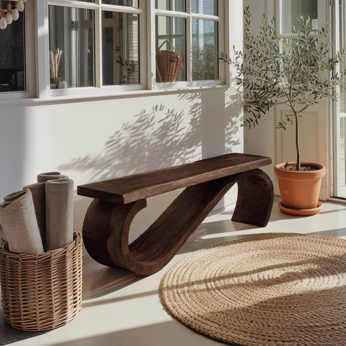 Modern Sculptural Bench For Entryway Or Living Room Decor