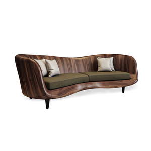 Curved Wooden Sofa With Cushions For Modern Organic Living Room