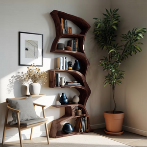 Modern Bookshelf With Curved Design For Study