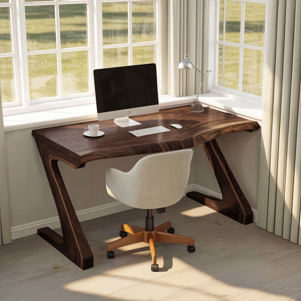 Modern Live Edge Desk With Z Legs For Home Office