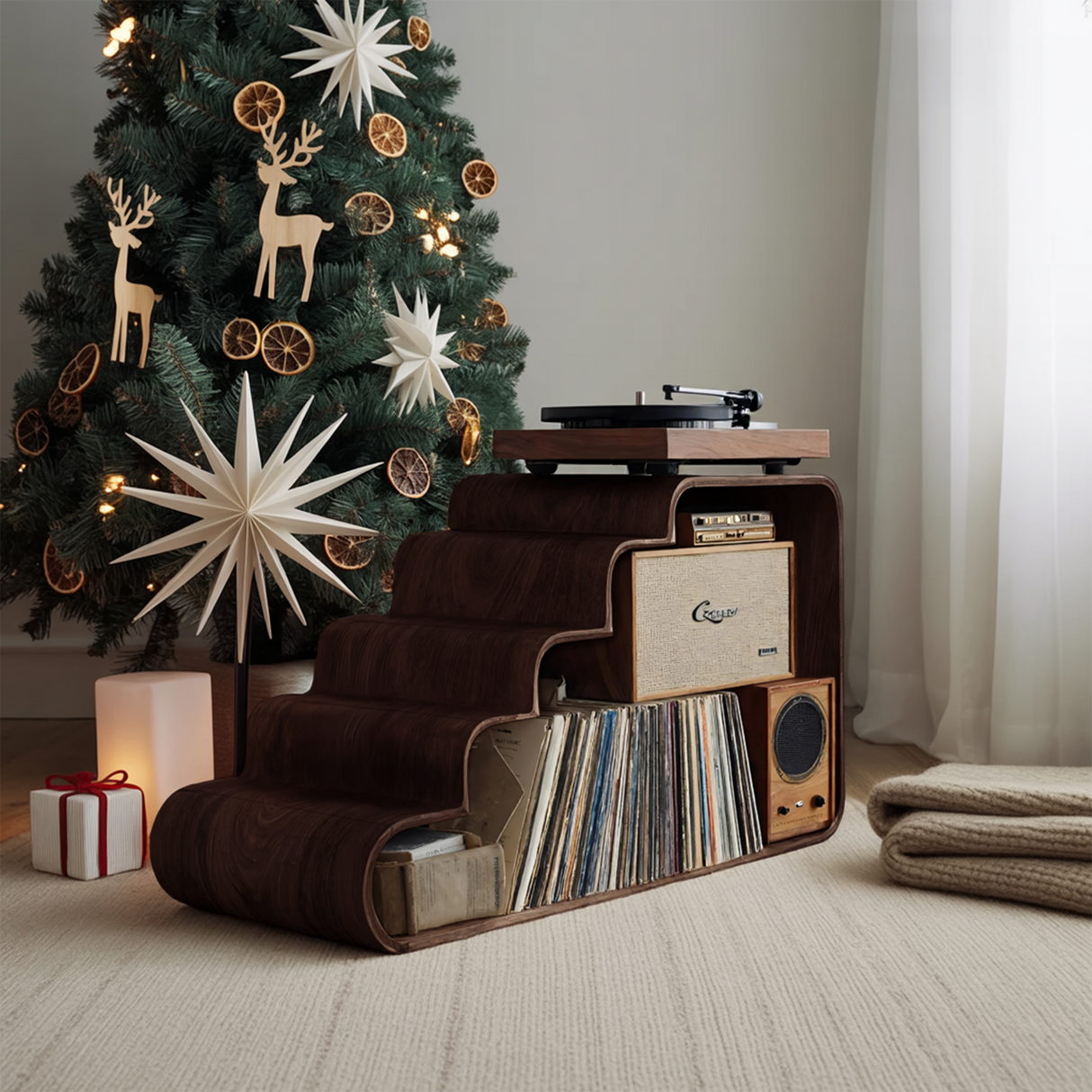 Modern Wooden Record Stand For Bedroom Christmas Decoration