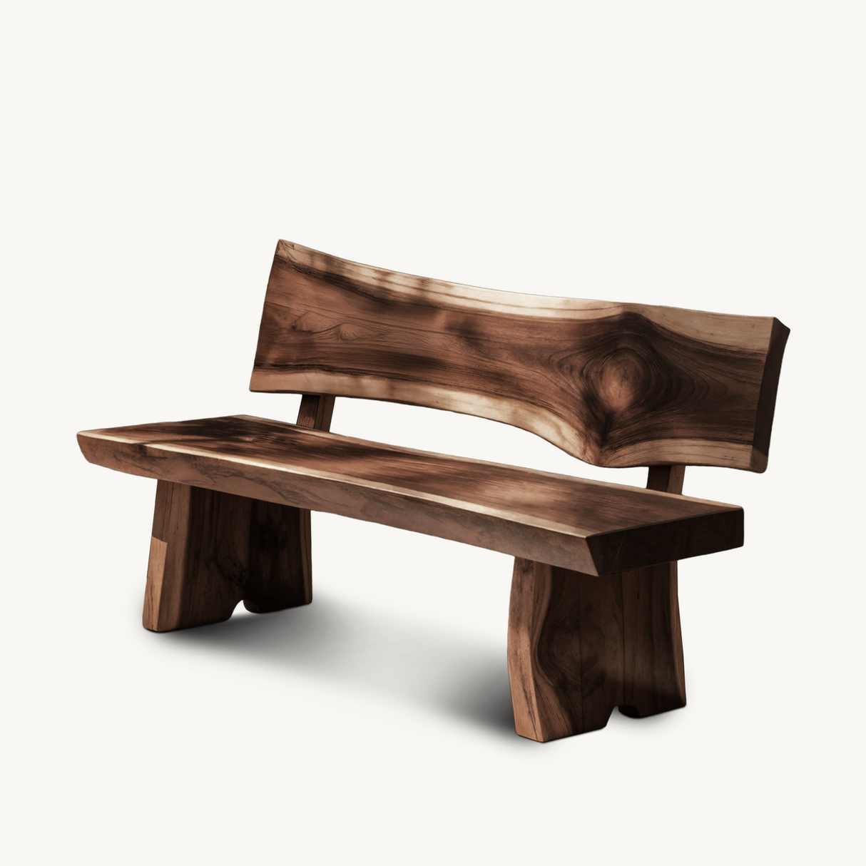Contemporary Outdoor Wood Bench With Sculpted Back For Patio Or Courtyard