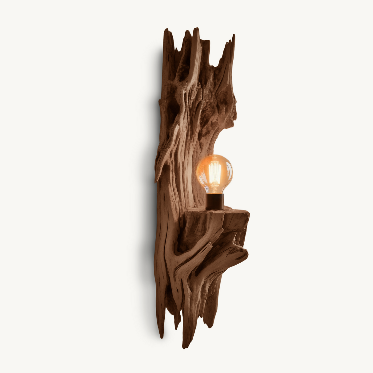 Rustic Driftwood Wall Lamp With Sculpted Form For Bedroom Or Living Room