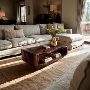 Rectangular Coffee Table Carved Hollow Design For Living