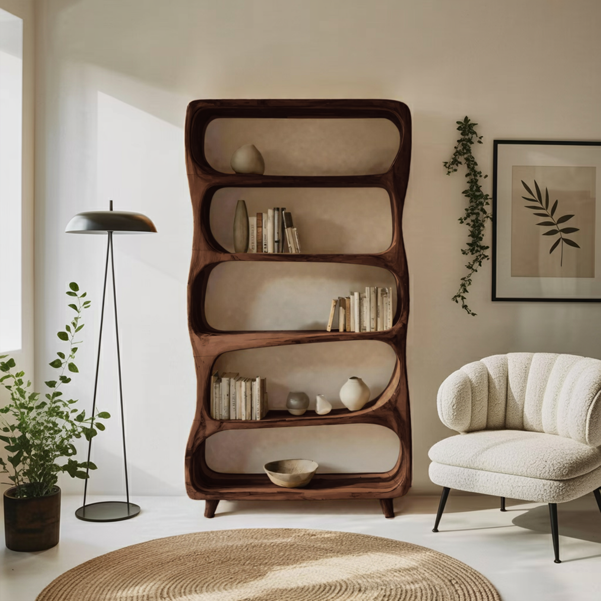 Handcrafted Bookshelf With Open Shelving Unit For Living Room