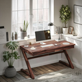 Modern Z Leg Wooden Writing Desk With Drawers For Home Office Or Studio