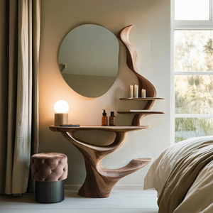 Mid Century Live Edge Cosmetic Table For Bathroom Style