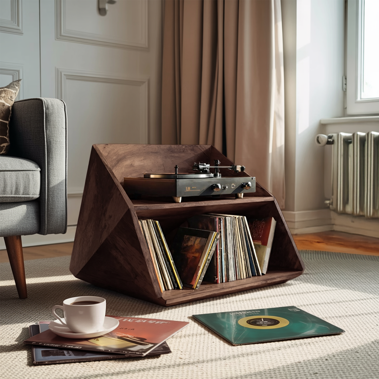 Mid Century Wooden Record Stand For Living Room Vinyl Display