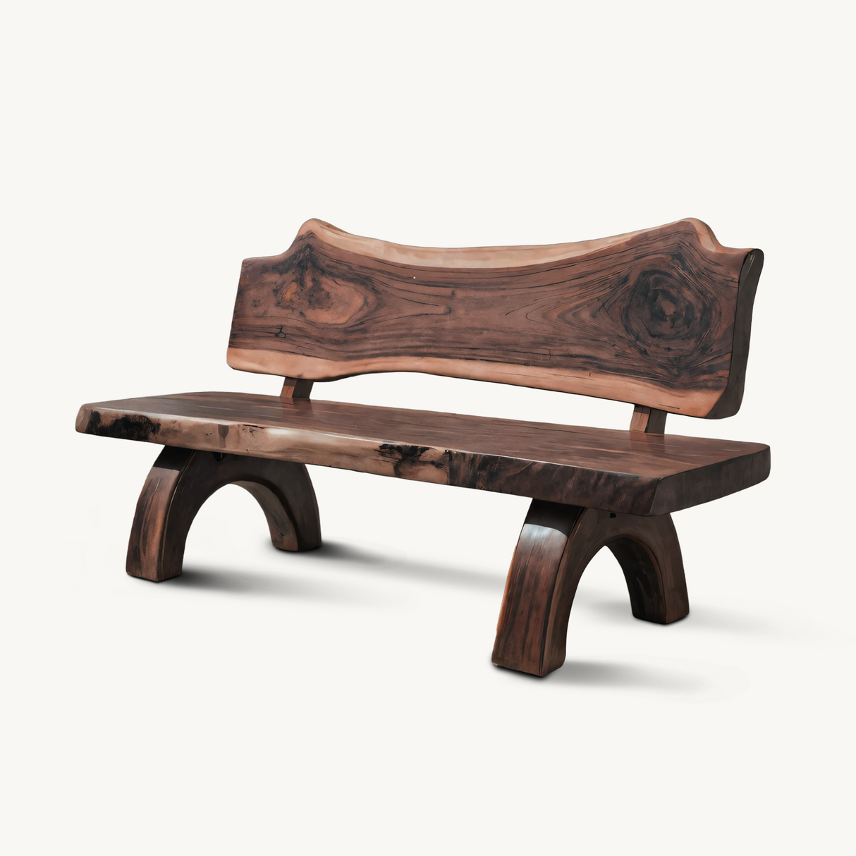 Rustic Live Edge Bench With Backrest For Patio Garden Courtyard