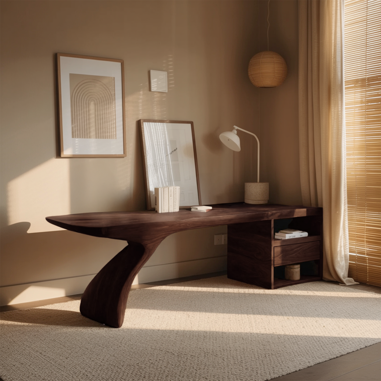 Modern Desk With Sculptural Single-Leg For Home Office
